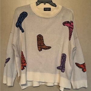 Women's Boot Pattern Sweater - Cream Multicolor
